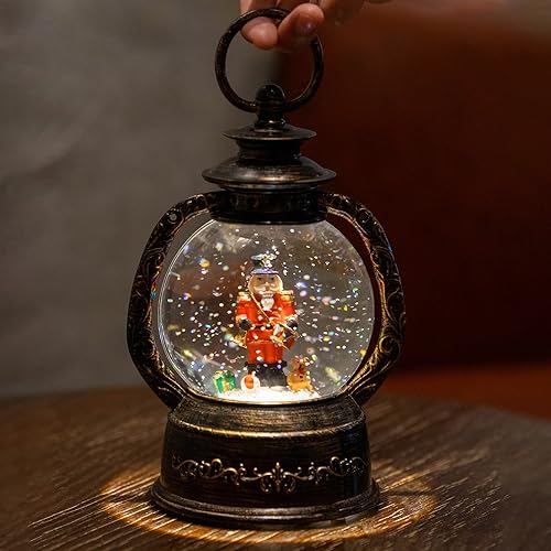 Christmas Snow Globe Lantern Water Glittering Nutcracker with Music & Timer
