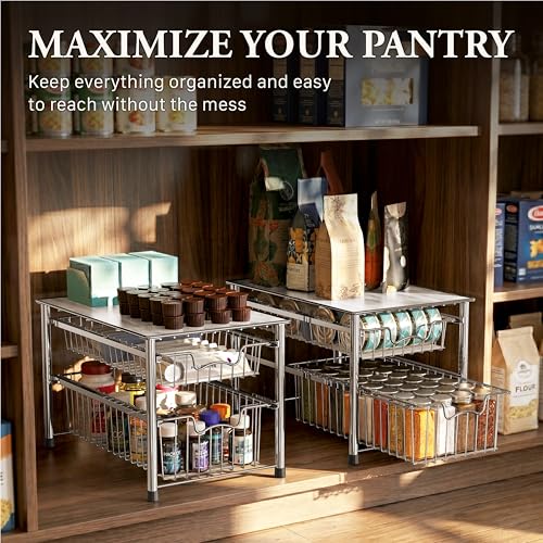Stackable 2 Tier Sliding Basket Organizer Drawer
