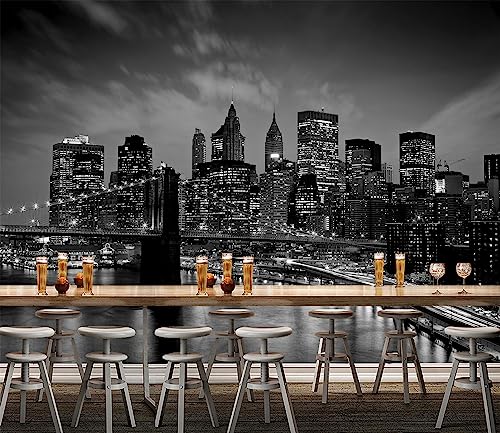 Black New York City Wallpaper Brooklyn Bridge Wall Mural for Bedroom (51.52 Sq Ft)