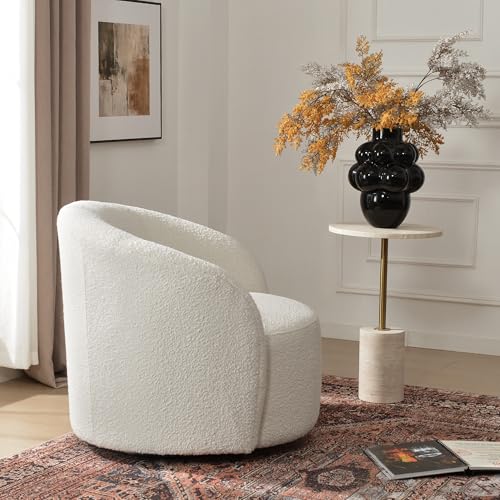 34" W Mid Century Modern Boucle Swivel Barrel Chair