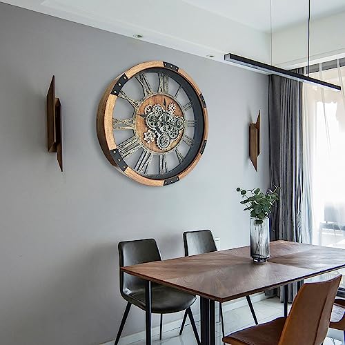 24" Large Wall Clock with Moving Gears