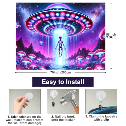 Blacklight Tapestry UFO Encounter UV Backdrop 78 x 59 Inch