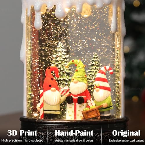 Gnome Snow Globe Candle Christmas Decorations Gifts Auto Snowfall Glitter Music Collection with 6H Timer USB