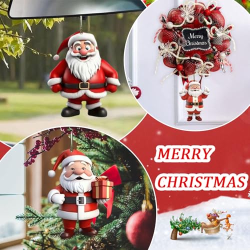 12Pcs Christmas Ornaments Plane Acrylic Cute Santa Claus Xmas Tree Hanging Decorations Plastic Pendant Ornaments for Xmas Tree Accessories Party DIY Decor