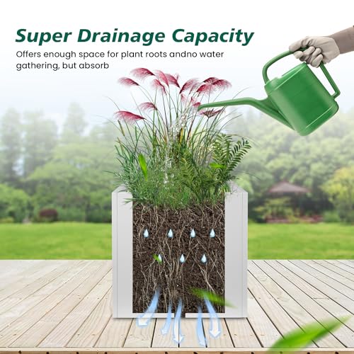 White Steel Planter Square Outdoor Planters Galvanized Steel Planter Box Indoor 32 Inch Metal Large Planters Cube Heavy Duty Flower Pot Modern Commercial Residential for Trees Patio Yard Garden