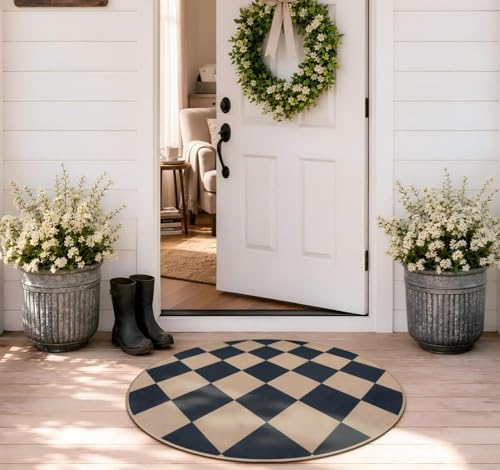 Checkered Easy Jute Round Rug 3ft (8.89 Count)