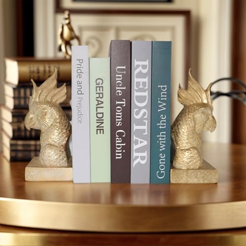 Gold Parrot Decorative Bookends for Heavy Books Bookshelf Decor (2 Count)