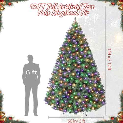 12ft Prelit Fraser Fir Wide Artificial Christmas Tree with RGBW Light