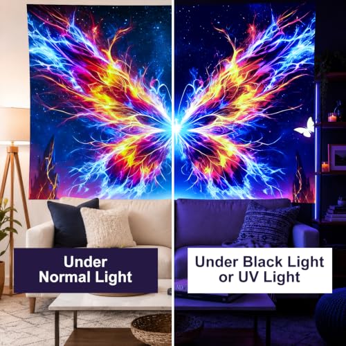 Blacklight Tapestry Butterfly Starry UV Backdrop 78 x 59 Inch
