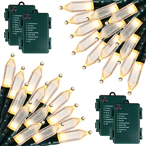 Battery Operated Christmas Lights 4 Pack 18 FT 50 LED Warm White (110 Foot)