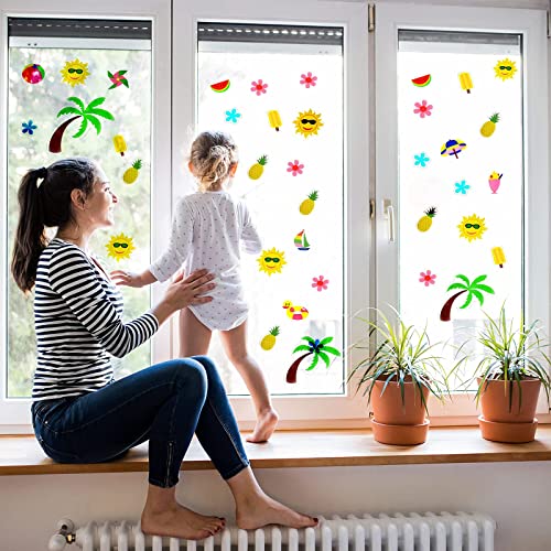 20 PCS Summer Thick Gel Clings Hawaiian Tropic Window Gel Clings Decals Stickers for Kids (100 Count)