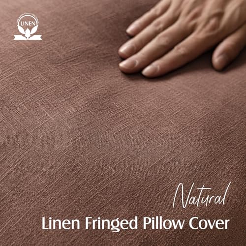 Boho Linen Fringe Lumbar Throw Pillow Covers 12×20 Rust Red (2 Count)
