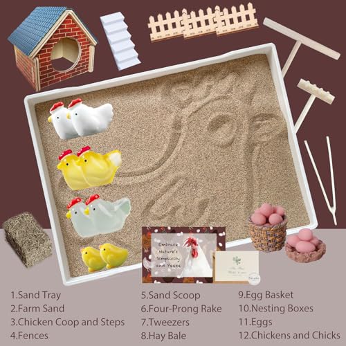 Chicken Zen Garden for Desk with Sand Tray and Mini Coop