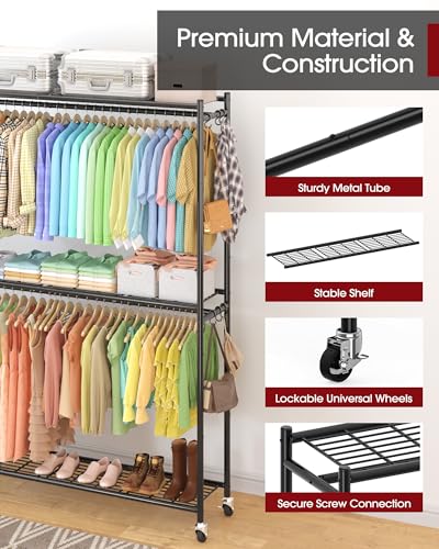 Clothes Rack 45.2" x 12.2" x 79.5" Clothing Rack with Shelves & Wheels