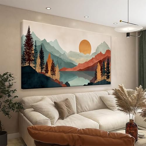 Mountain Modern Abstract Boho Wall Art For Living Room 24×48 In