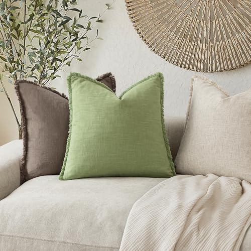 Decorative Linen Fringe Throw Pillow Covers 20×20 Lime Green (2 Count)