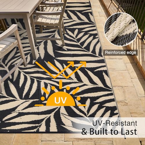 Outdoor Rug 8x10 ft Waterproof Reversible Leaf Mat