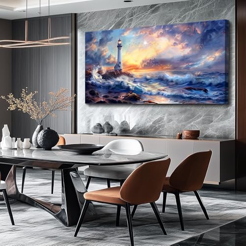 Large Canvas Wall Art For Bedroom Wall Decor For Living Room Modern Office Wall Decor Seaside Scenery Lighthouse Mountain Pictures Printed Artwork Restaurant Home Decor Aesthetics 30"X60"