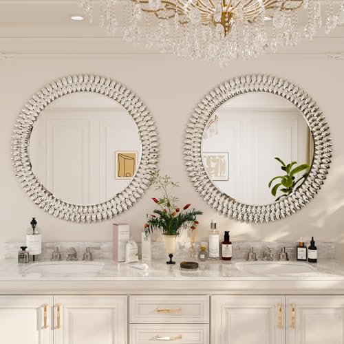 36" Jeweled Luxury Round Decorative Wall Mirror
