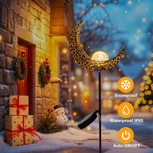 2Pack Moon Garden Gifts Solar Lights Outdoor Stakes Waterproof (2 Count)