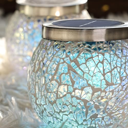6 Pack Gift for him her Heavy Solar Mosaic Crackle Glass Lights with Dual Solar Panels (6 Count)