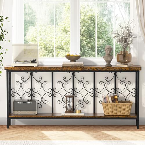 70.9" Narrow Sofa Table Behind Couch with 2