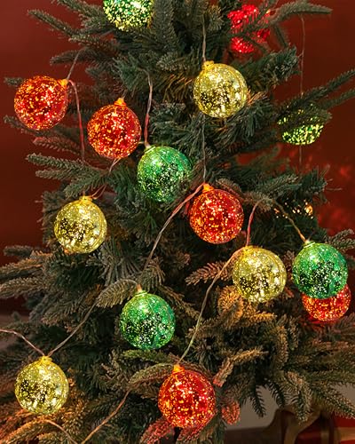 Christmas Tree Ball Ornament Lights 7FT Battery Operated Christmas Lights Indoor 10 LED Colored Ball Light with 8 Modes & Timer (10 Count)