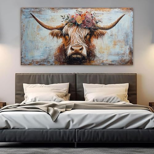 Canvas Wall Art Decor Canvas Art Wall Decor Oversized Wall Art Picutures for Living Room Highland Cow Wall Art Prints Large Vintage Wall Art Decor Artwork for Walls Home Bedroom Office Decorations 35" X 70"
