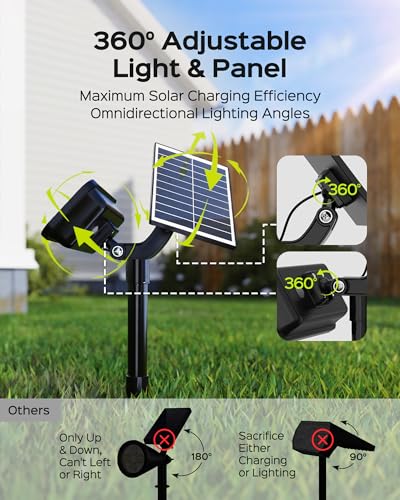 84 LED Solar Spotlights 5 Lighting Modes 360° Adjustable IP65 Waterproof Super Bright Overnight Solar Spot Lights for Outside with Extendable Spike for Yard (4 Count)