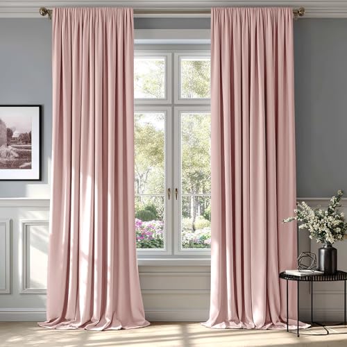 Light Pink Blackout Velvet Curtains Drapes 108 Inch Long 52"x108" (2 Count)
