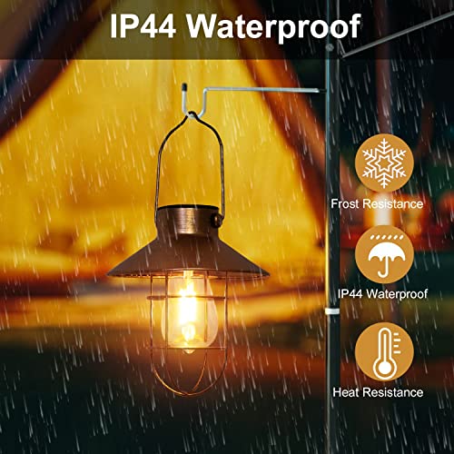 Solar Lanterns Outdoor Metal Solar Powered Hanging Lights Waterproof for Barn Wall Yard Garden Patio Garage Balcony Porch Fence Decor (2 Count)