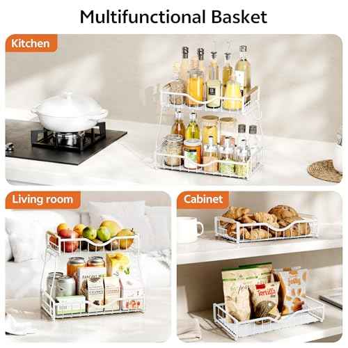2 Tier Fruit Basket for Kitchen Countertop with 2 Banana Hangers