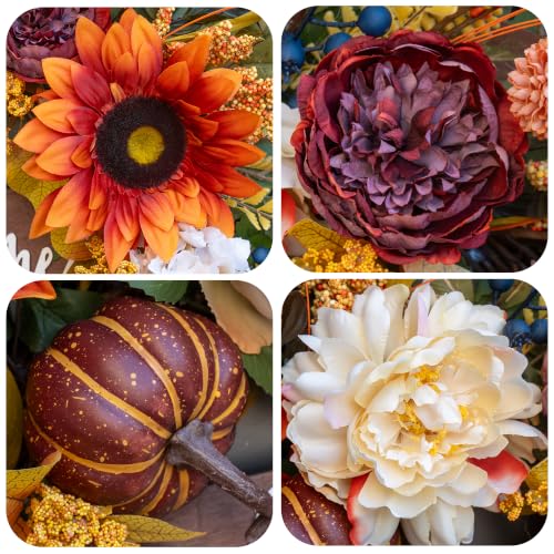 Artificial Harvest Fall Wreaths for Front Door 24 Inch Autumn Wreath