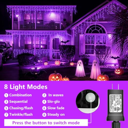 33ft 400 LED Purple Icicle Christmas Lights Outdoor Waterproof (33 Foot)
