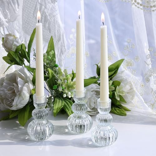 Clear Ribbed Candlestick Holders 4.3" H Set of 6 for Wedding Table (6 Count)
