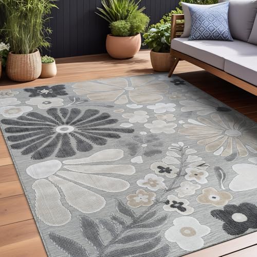 Outdoor Rug 5x7 Modern Floral Tropical Area Rugs for Outdoor and Indoor Patio Easy to Clean Non Shedding Living Room Porch Garden Washable Outside Carpet (35 Sq Ft)