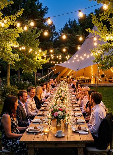 100FT 31 Bulbs Outdoor String Lights with Remote & Dimmable