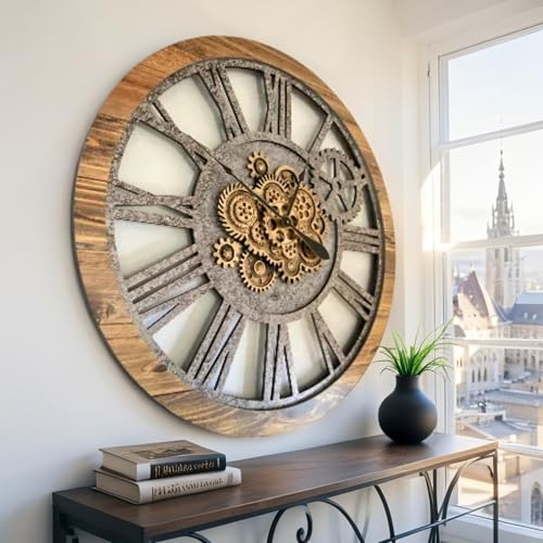 The Gears Clock 36'' Inch Real Moving Gear Wall Clock Vintage Industrial Oversized Rustic Farmhouse
