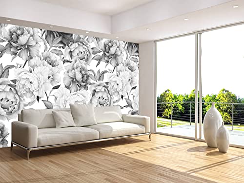 Gray Peonies Wallpaper Watercolor Floral Mural Wallpaper for Nursery (94 Sq Ft)
