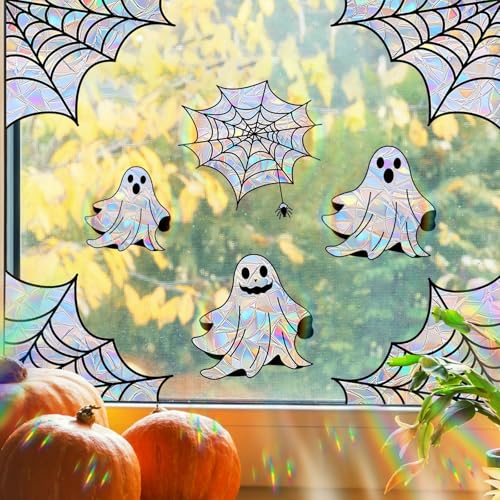 Halloween Window Clings for Glass Fall Static Cling Window Decals 9PCS Cute Ghost Pumpkin Mummy Spider Autumn Reusable Window Stickers Home School Office Decorations (9 Count)