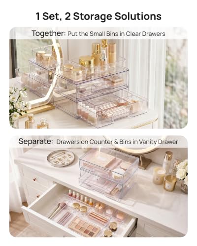 12 Pack Clear Makeup Organizer Set with Drawer Organizer Bins (12 Count)
