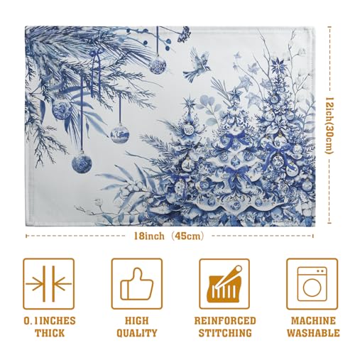 Blue and White Christmas Tree Placemats Set of 4