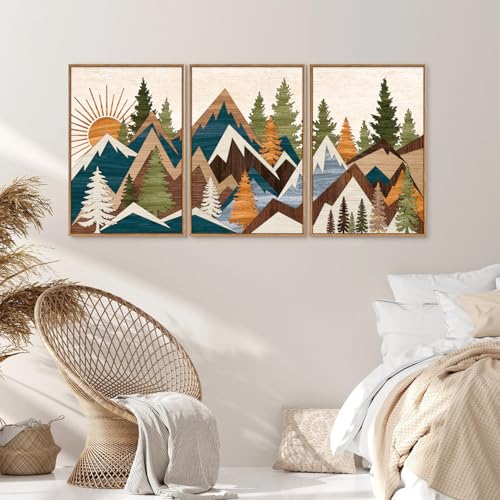 Large Mountain Framed Canvas Wall Art (3 Count)
