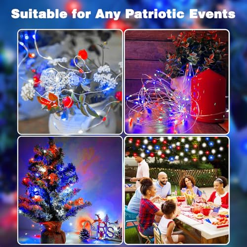 4th of July Decor 3 Pack Fairy Light Battery Operated Remote Red White Blue (3 Count)