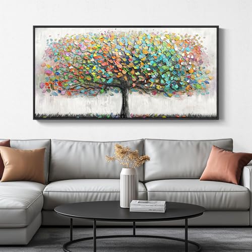 Large Framed Tree of Life Colorful Wall Art