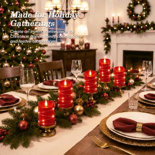 Red Flameless Candles with String Lights (3 Count)