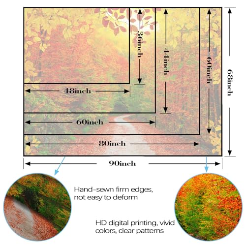 Autumn Forest Tapestry Nature Fall Tree Thanksgiving Tapestry for Bedroom Aesthetic Autumn Path Yellow Red Fallen Leaves Landscape Tapestries Wall Hanging for Living Room Dorm 80 x 60 Inch