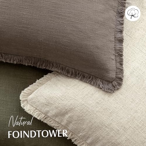 Decorative Linen Fringe Throw Pillow Covers 16×16 Light Coffee (2 Count)