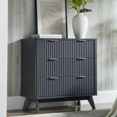 32" Large Fluted Nightstand with 3 Drawers