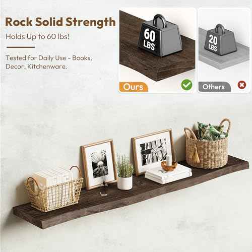 Wood Floating Shelves Live Edge 48” Set of 1